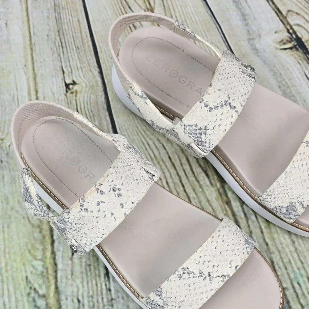 Cole Haan ZeroGrand Sandals Women 9 B Ivory Snake Print W17720 Double‎ Band
